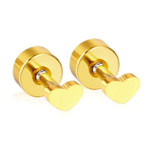 Screw plug 0.8*8mm pin small heart stud earrings 3*2.2mm gold color