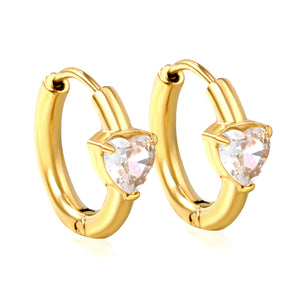 6*6.2mm heart-shaped three-claw white zirconium ear clips 2.5*inner diameter 11mm steel color gold color