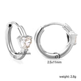 6*6.2mm heart-shaped three-claw white zirconium ear clips 2.5*inner diameter 11mm steel color gold color