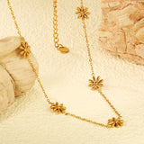 5 9mm three-dimensional six-petal flower necklace 40+5cm+6mm round plate Gold color