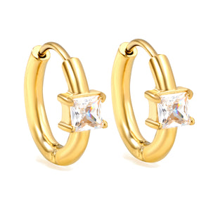 5.4*4.5mm square four-pronged zirconium earring clasp 2.5*I.D. 11mm steel color gold color