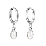 Boucles d'oreilles clous cercle 1,6x11 mm avec perles blanches semi-ovales