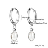 Boucles d'oreilles clous cercle 1,6x11 mm avec perles blanches semi-ovales