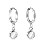 Pendientes circulares de 1,6x11 mm con concha blanca redonda