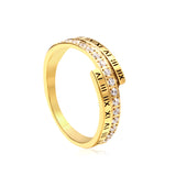 CNC white zirconia + Roman numerals single ring gold color