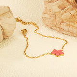 12mm Cherry Blossom with Pink Drip Oil Bracelet Cross 0.4mm*17+3cm+6mm Round Plaque GOLDEN