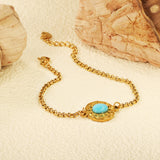 15.5mm Round Cake with 6*8.3mm Oval Bluestone Bracelet 17+3cm Gold color