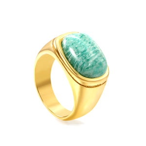 14.6*11mm Chrysocolla Solitaire Steel/Golden