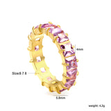 4mm square white/purple/red/pink zirconium solitaire ring gold color