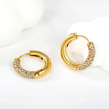 Round Earrings with White Diamonds 4*21.6mm Gold Color