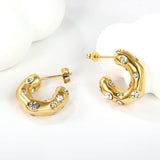 Half round earrings with white diamonds 5.6*high 18.3mm gold color