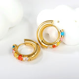 Round with 5 round white diamonds/mixed diamonds ear clips 5*21.6mm gold color