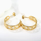 C-shaped hollow heart earrings1.4*width 8*height 25mm gold color