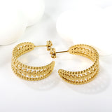 C-shaped flower earrings Th1.8*W11*H26mm Gold color