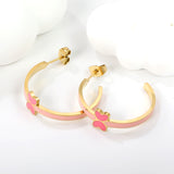 C-Shape with pink/blue oil drip 8*5.6mm butterfly earrings 27.8mm gold color