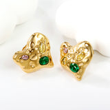 Crooked Heart Mixed Color Diamond Earrings 19.7*20mm Gold Color