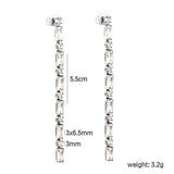 Earrings 5.83 rectangle + 3mm round white diamonds 5.5cm gold/steel color