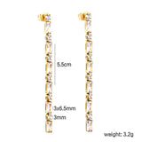 Earrings 5.83 rectangle + 3mm round white diamonds 5.5cm gold/steel color