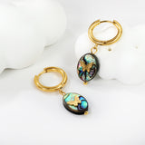 2.5*12.2mm circle + 10.4*14.3mm oval abalone shell with butterfly earrings gold color