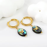 2.5*12.2mm circle + 10.4*14.3mm oval abalone shell with butterfly earrings gold color