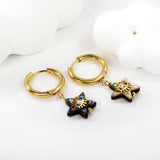 2.5*12.2mm circle +13.2mm star-shaped abalone shell with eyes white diamond earrings gold color