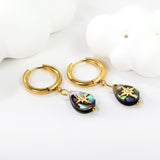 2.5*12.2mm circle + 9.3*13mm teardrop abalone shell with octopus white diamonds earrings Gold color