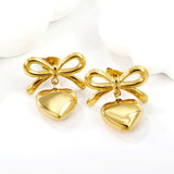 19.7*12.4mm Bow+13mm Heart Stud Earrings Gold Color