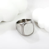 Casting process sticky white oversized shell ring square polished stainless steel ring