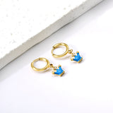 Cercle de 1.6x11mm avec boucles d'oreilles en diamant avec goutte d'huile bleue couronne