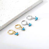 Cercle de 1.6x11mm avec boucles d'oreilles en diamant avec goutte d'huile bleue couronne