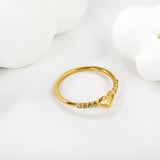 Stainless steel with zirconium glossy love ring plated 18k gold vintage heart shaped hand jewelry love ring wholesale