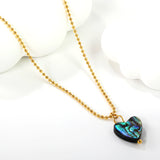 12.2*11.5mm heart-shaped abalone shell pendant necklace 1.5mm*45+5cm+6mm round plate Gold color