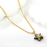 13.2mm Star Abalone Shell with Eyes White Diamond Pendant Necklace 1.5mm*45+5cm+6mm Round Plaque Gold Color