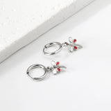 Pendientes circulares con libélula blanca y gota de aceite rojo de 1,6x11 mm