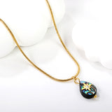 9.3*13mm Teardrop Abalone Shell with Octopus White Diamonds Pendant Necklace 1.3mm*45+5cm+6mm Round Plaque Gold Color