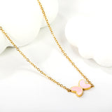 11.2*8mm Butterfly with White Shell/Black Yak/Pink Shell/Green Oil Drop Pendant Necklace 035*45+5cm+6mm Round Gold Color