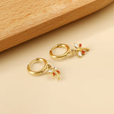 1.6x11mm circle with dragonfly white + red oil drop earrings