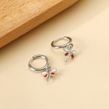 Boucles d'oreilles cercle 1.6x11mm avec libellule blanc + goutte d'huile rouge