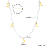 4*6.5mm moon accessories + 2mm white/mineral black beads necklace 40+5cm+6mm round plate Gold color