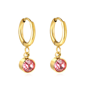 Cercle de 1,6x11 mm avec boucles d'oreilles rondes en diamant rouge rose