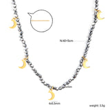 4*6.5mm moon accessories + 2mm white/mineral black beads necklace 40+5cm+6mm round plate Gold color