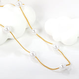 7pcs 8mm white pearl beads necklace 1.2mm*42+5cm gold color