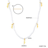 2*6.8mm lightning bolt accessories +2mm white/mineral black beads necklace 40+5cm+6mm round plate Gold color