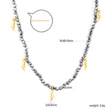 2*6.8mm lightning bolt accessories +2mm white/mineral black beads necklace 40+5cm+6mm round plate Gold color