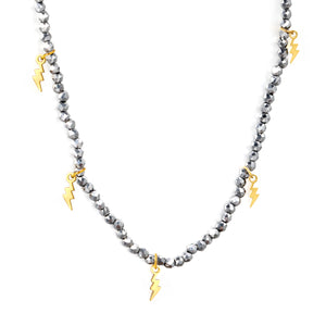 2*6.8mm lightning bolt accessories +2mm white/mineral black beads necklace 40+5cm+6mm round plate Gold color