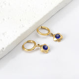 Aretes circulares de 1,6x11 mm con diamantes azules en flor de durazno