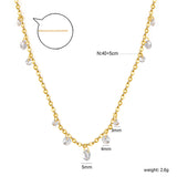 3+4+5mm round white zirconia necklace cross chain 40+5cm+6mm round plate Gold color