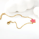 12mm Cherry Blossom with Pink Drip Oil Bracelet Cross 0.4mm*17+3cm+6mm Round Plaque GOLDEN