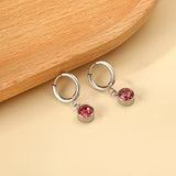 Cercle de 1,6x11 mm avec boucles d'oreilles rondes en diamant rouge rose