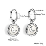 2x12.7mm circle with round moon white shell stud earrings